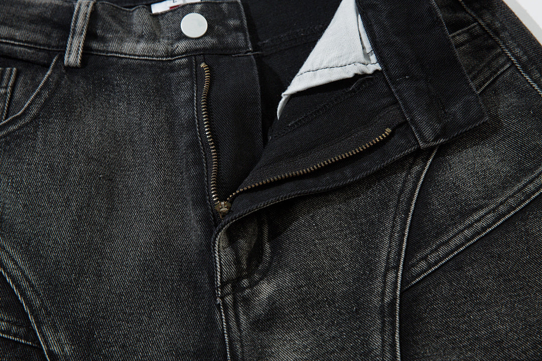 Heavy-duty patchwork denim trousers