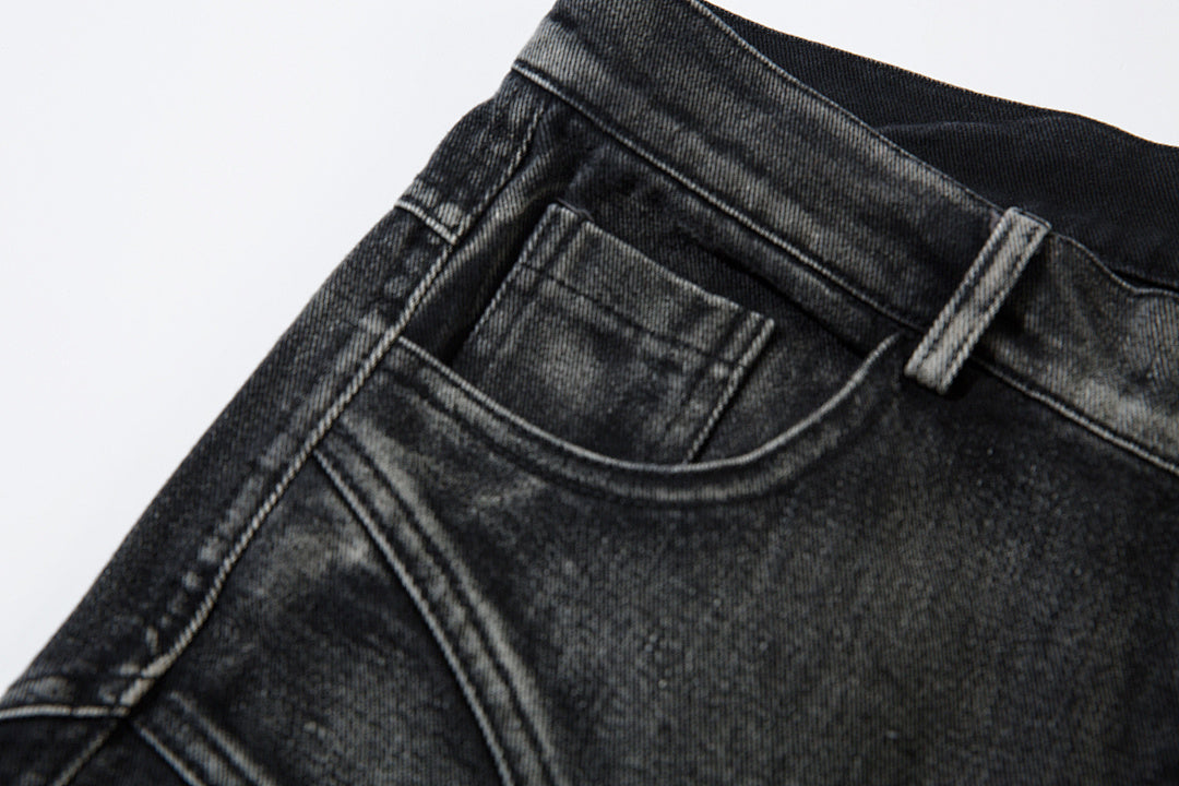 Heavy-duty patchwork denim trousers