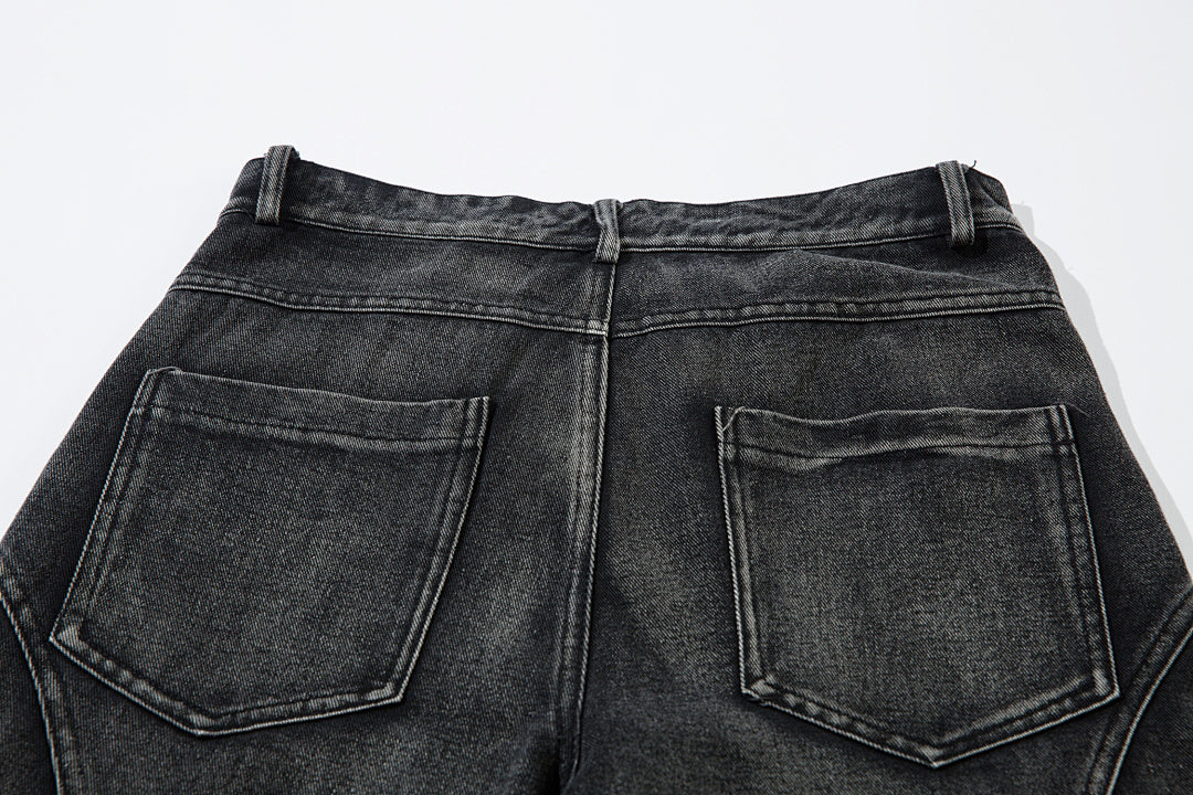 Heavy-duty patchwork denim trousers