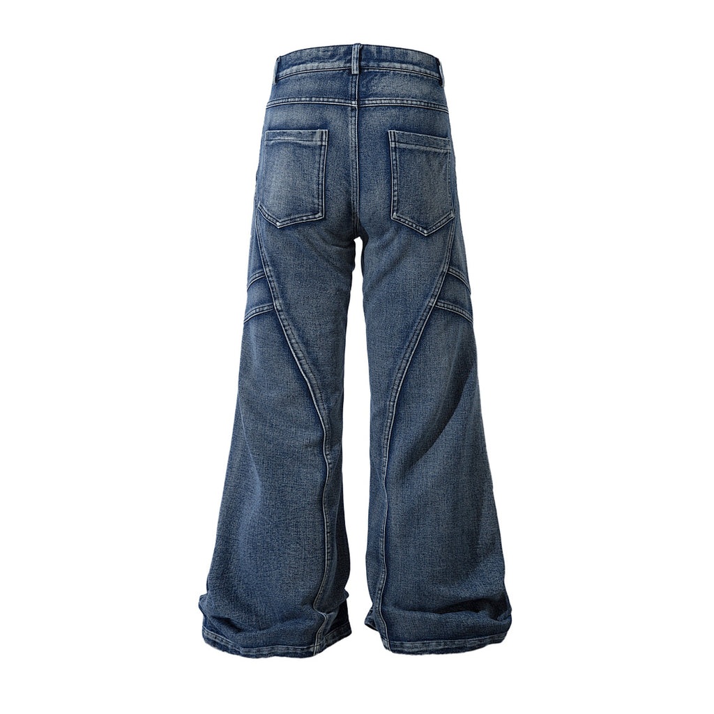 Heavy-duty patchwork denim trousers