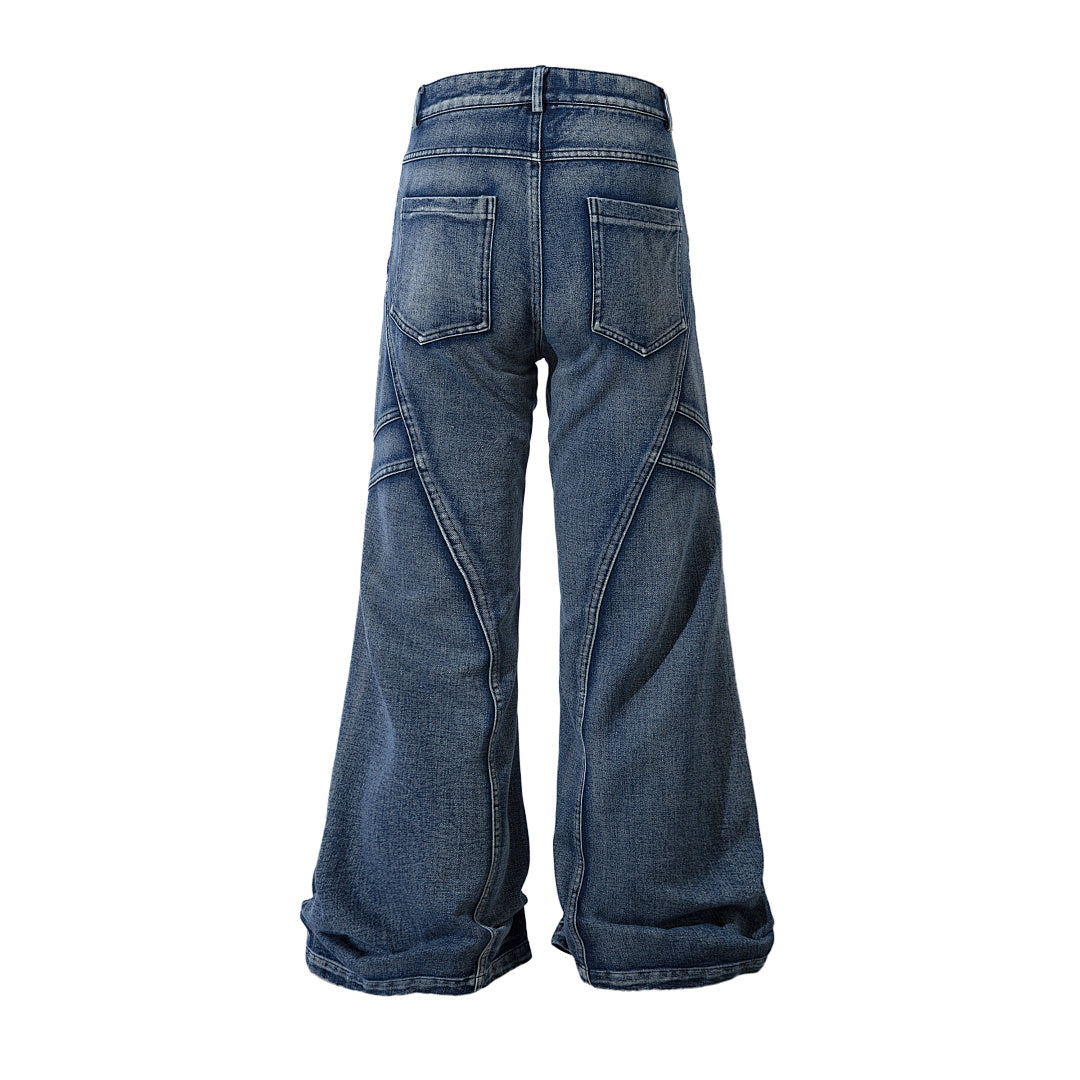 Heavy-duty patchwork denim trousers