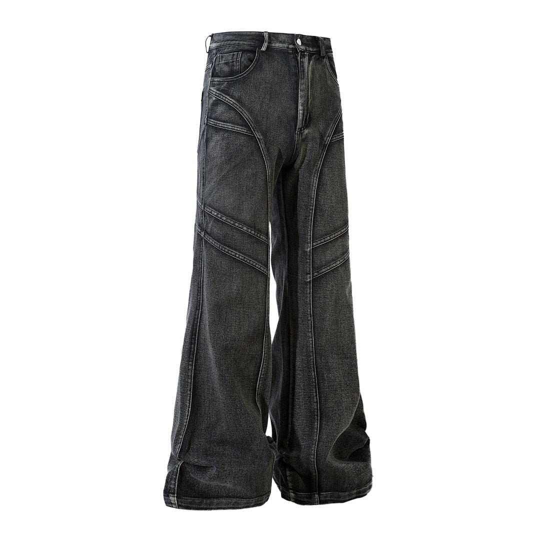 Heavy-duty patchwork denim trousers