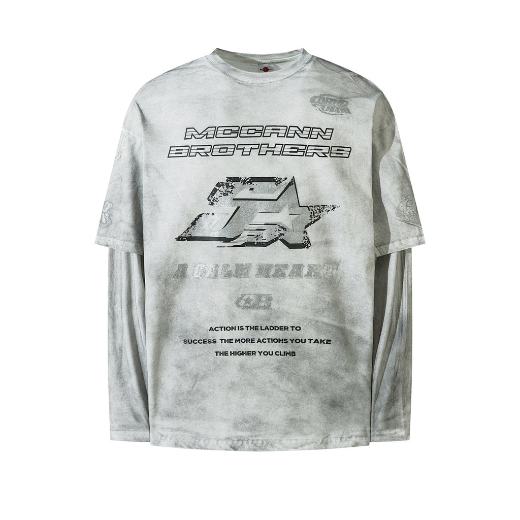 Faux-layered long-sleeve T-shirt