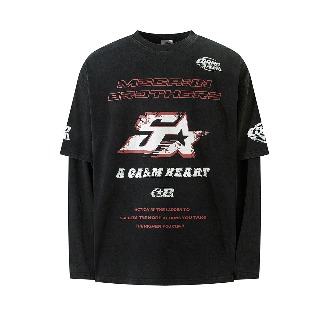 Faux-layered long-sleeve T-shirt
