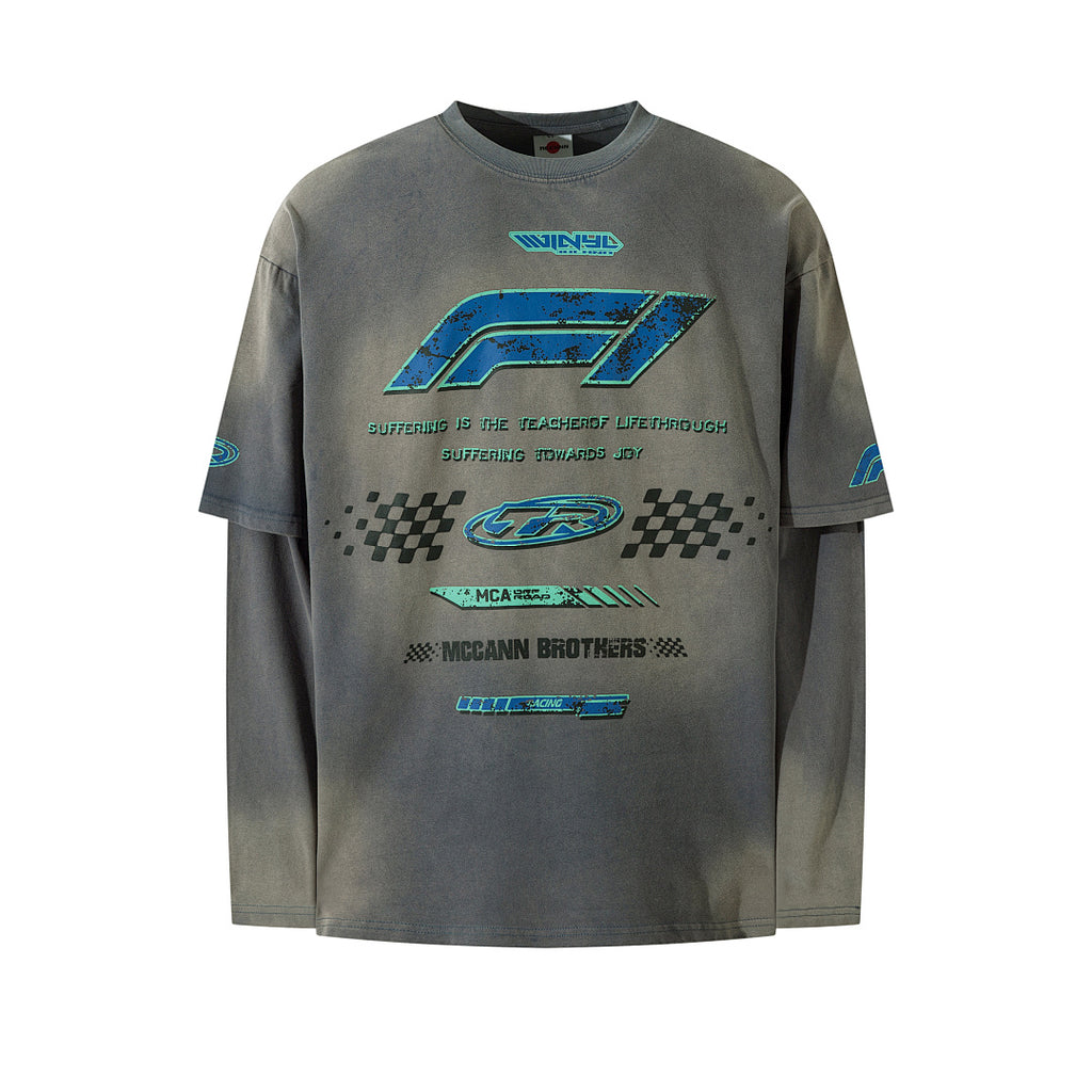 Faux-layered long-sleeve T-shirt