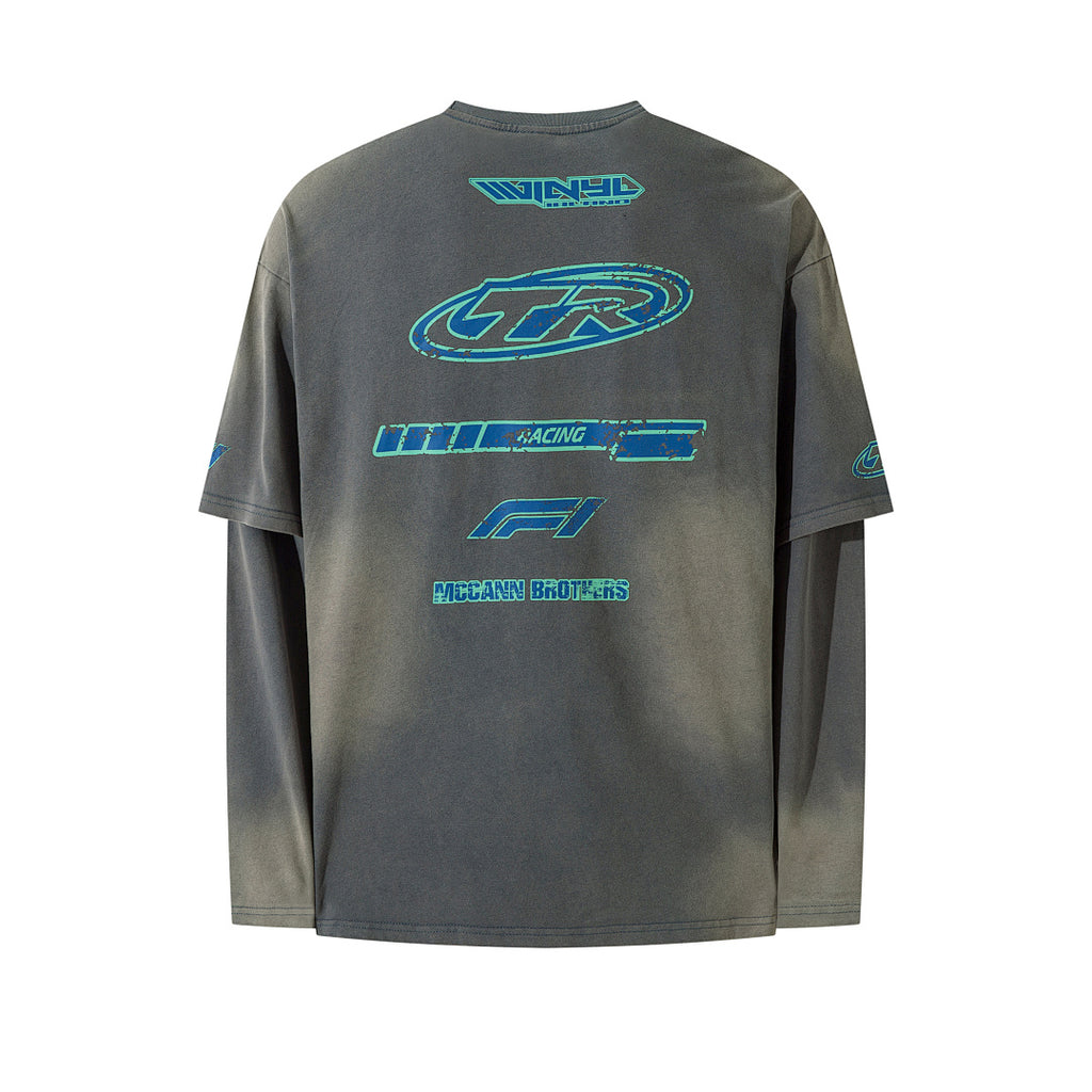 Faux-layered long-sleeve T-shirt