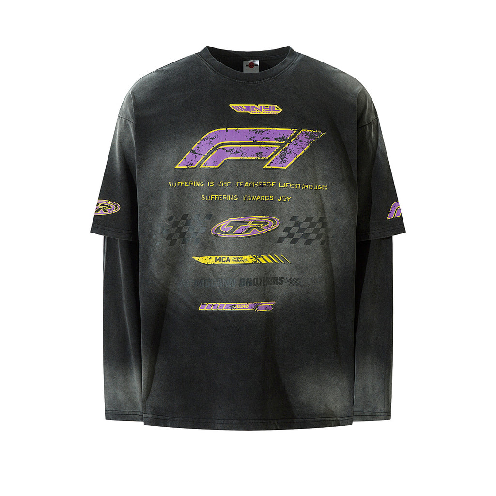 Faux-layered long-sleeve T-shirt