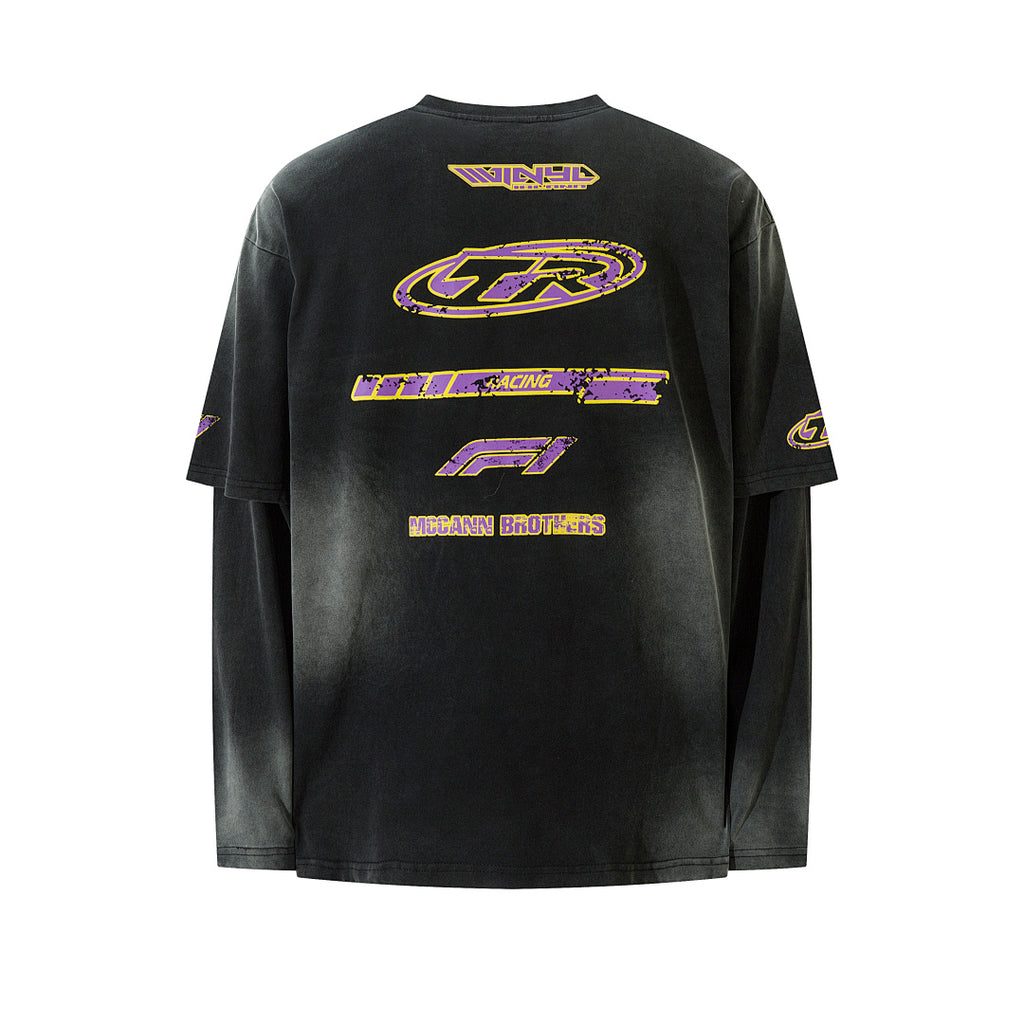 Faux-layered long-sleeve T-shirt