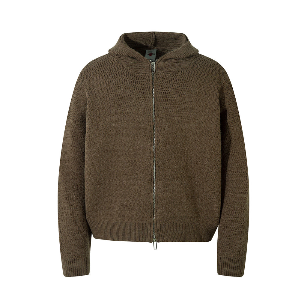 Hooded zip-up knit sweater