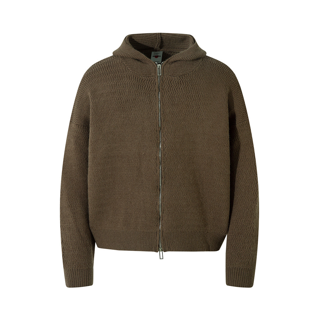 Hooded zip-up knit sweater