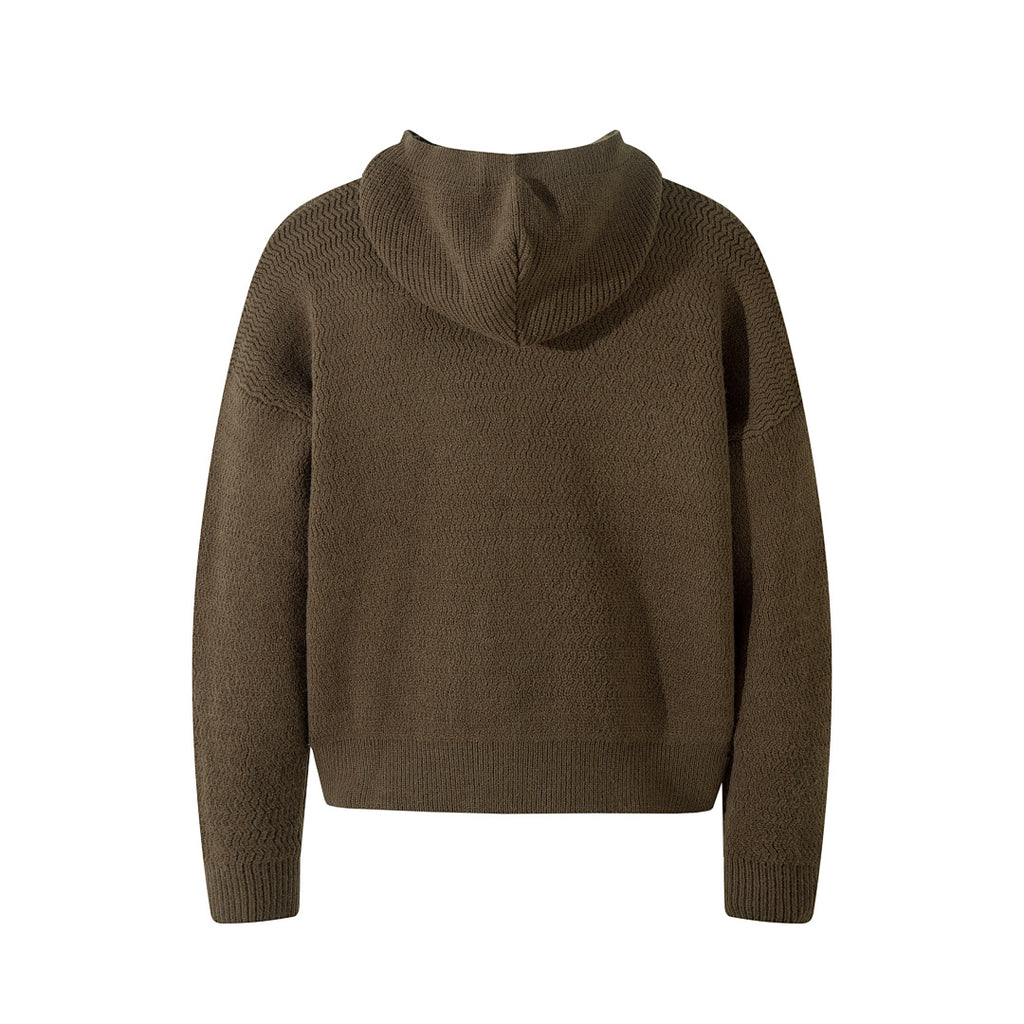 Hooded zip-up knit sweater
