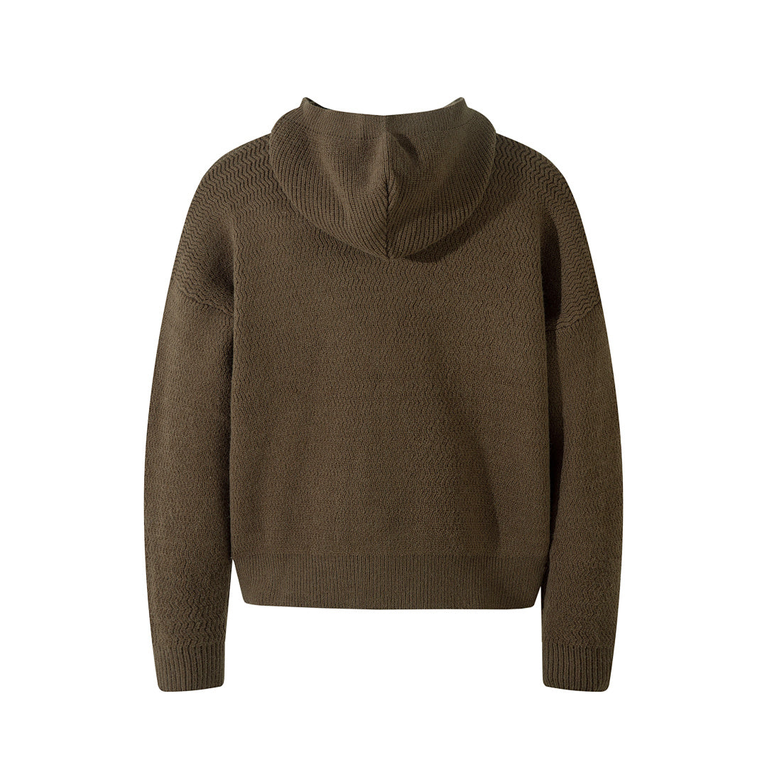 Hooded zip-up knit sweater