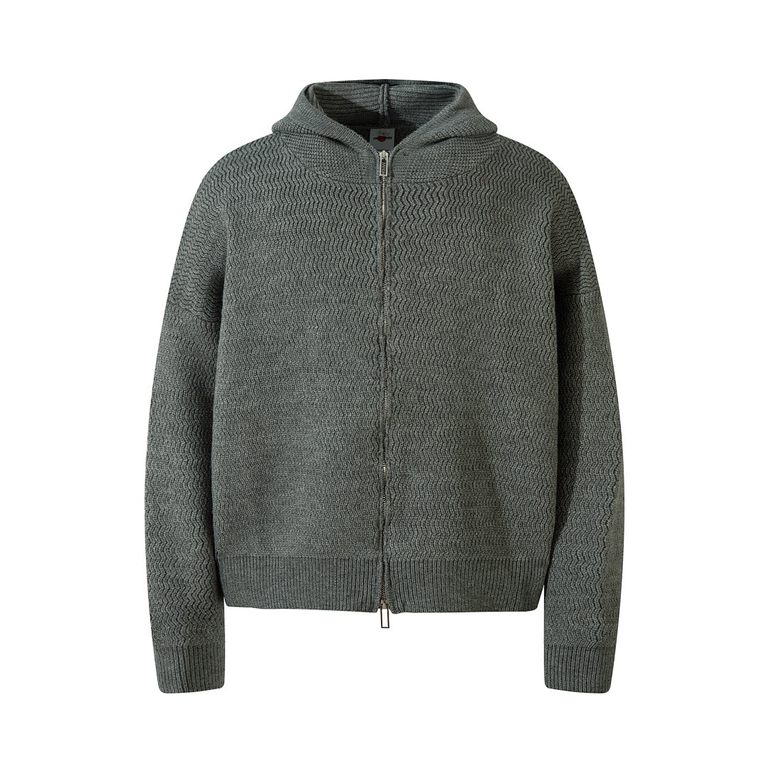 Hooded zip-up knit sweater