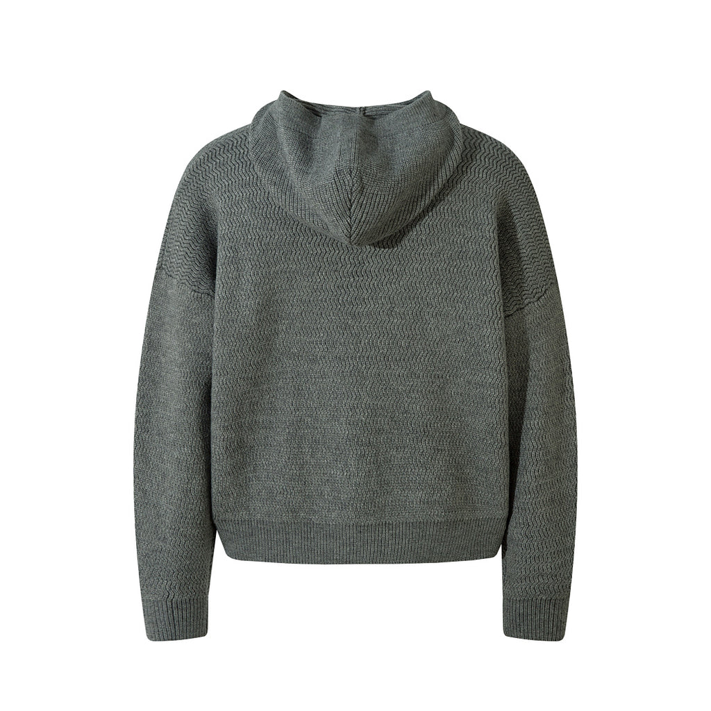 Hooded zip-up knit sweater