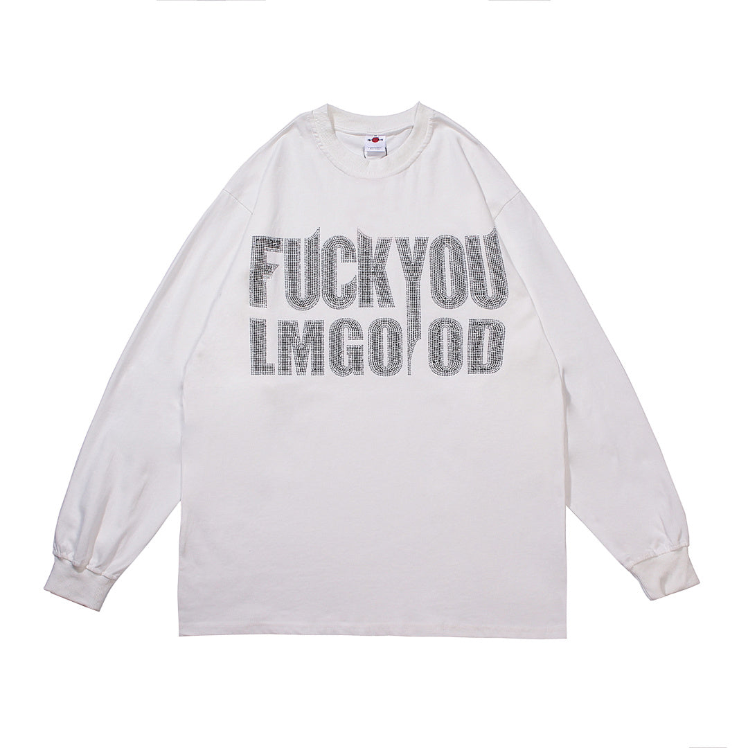 Long-sleeved T-shirt with hot-fix rhinestones