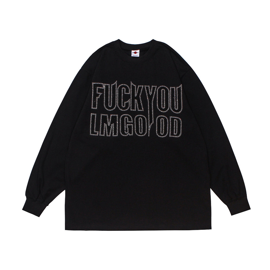 Long-sleeved T-shirt with hot-fix rhinestones