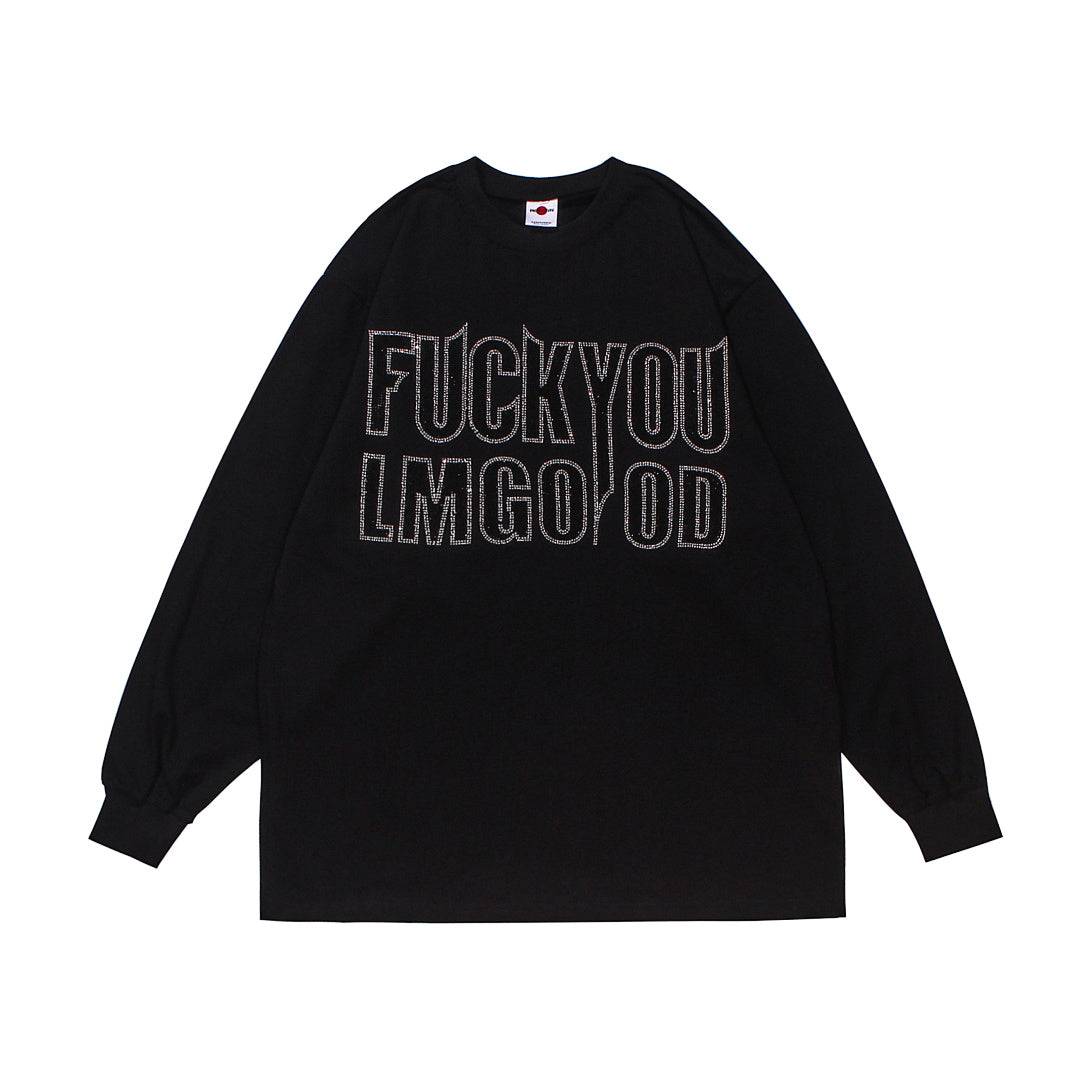 Long-sleeved T-shirt with hot-fix rhinestones