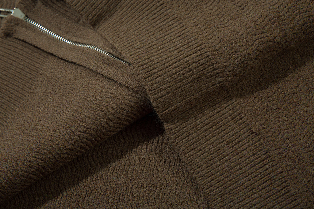 Hooded zip-up knit sweater