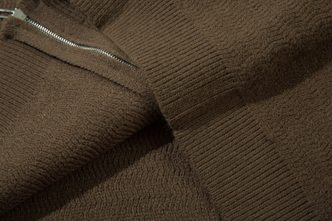Hooded zip-up knit sweater