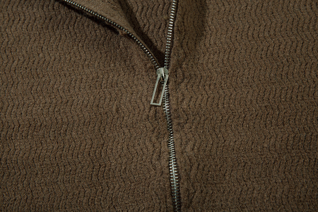 Hooded zip-up knit sweater