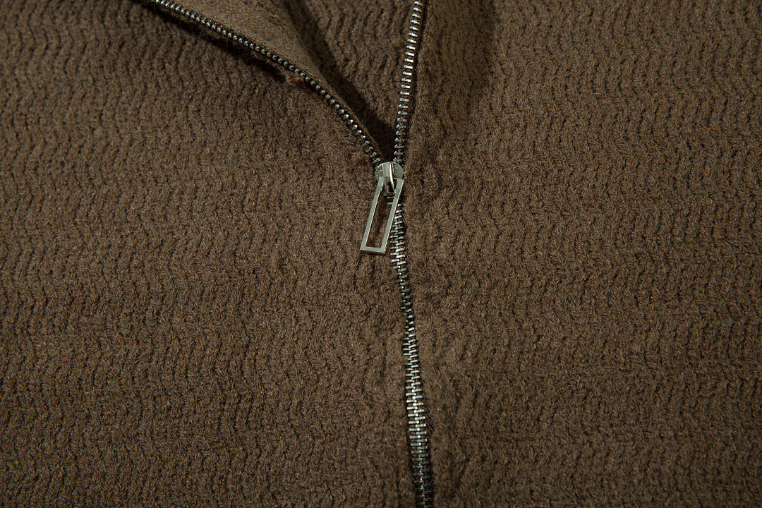 Hooded zip-up knit sweater