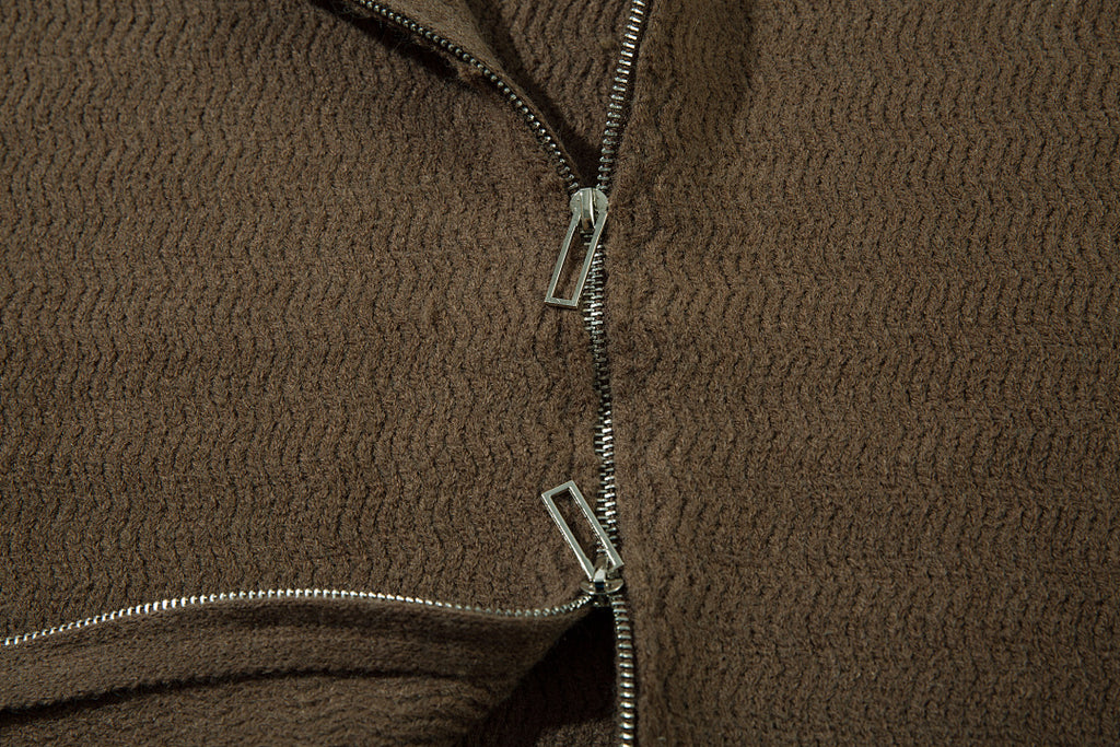 Hooded zip-up knit sweater