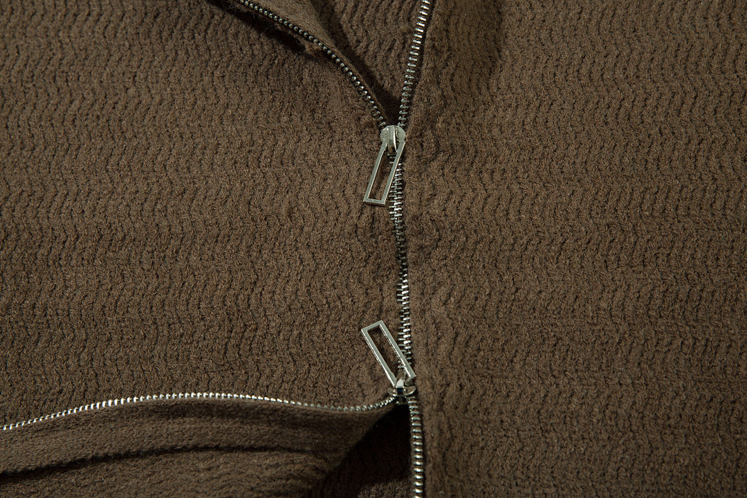 Hooded zip-up knit sweater