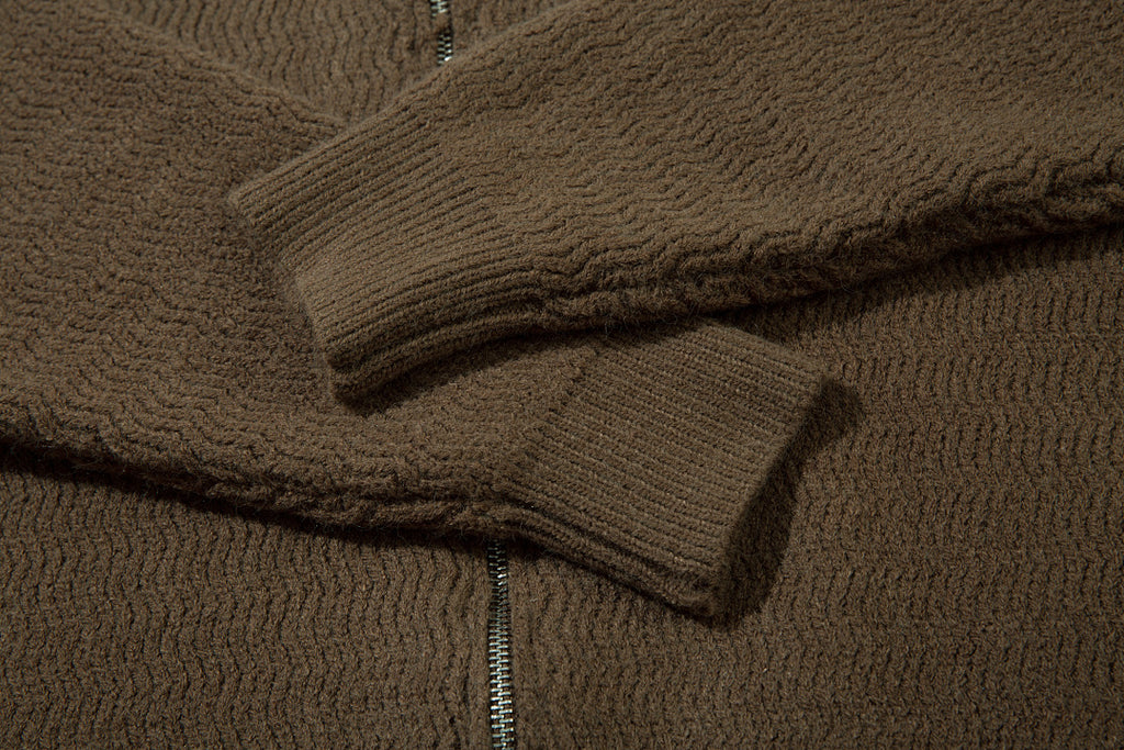 Hooded zip-up knit sweater