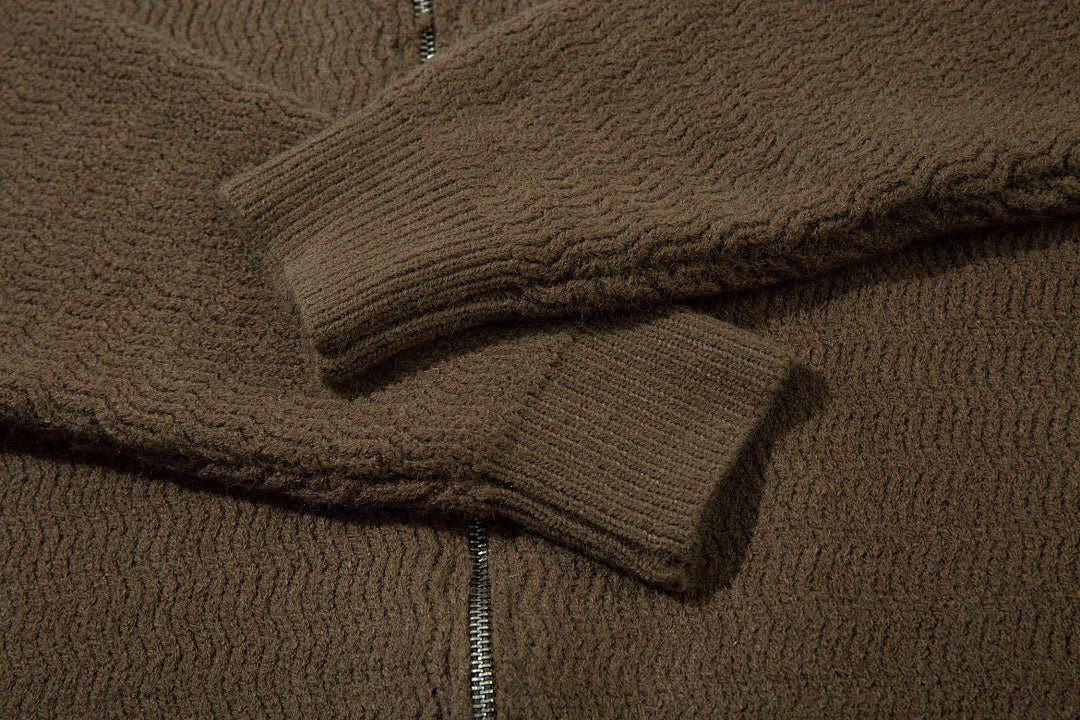 Hooded zip-up knit sweater