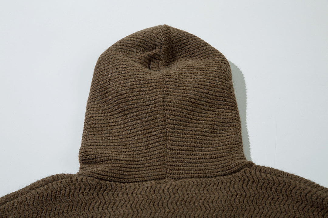 Hooded zip-up knit sweater