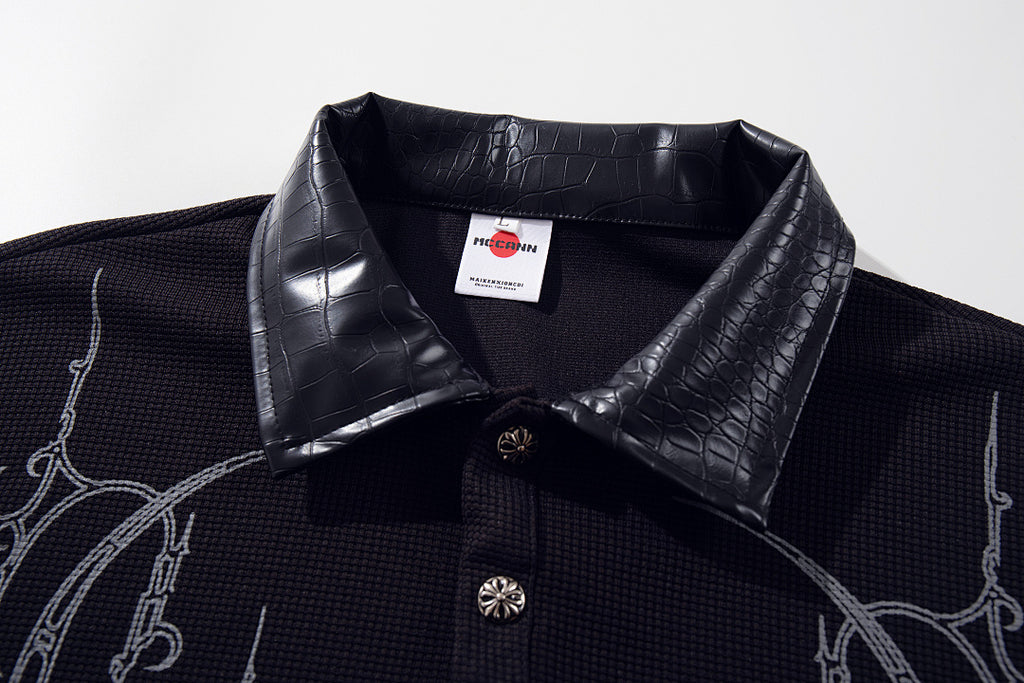 Waffle-knit short-sleeve polo shirt