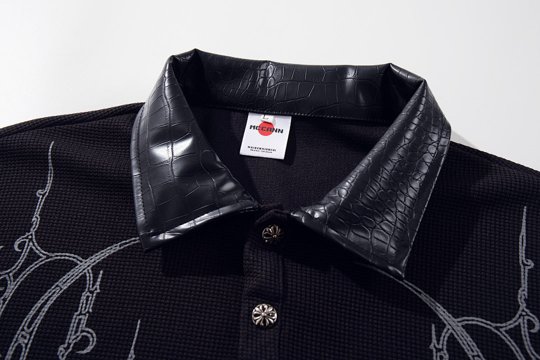 Waffle-knit short-sleeve polo shirt