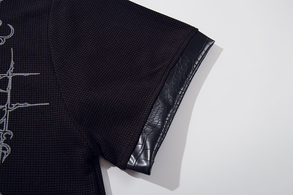 Waffle-knit short-sleeve polo shirt