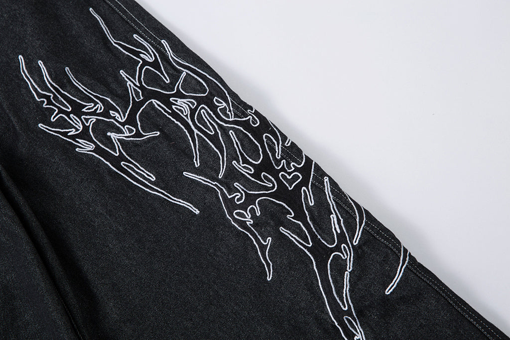 Embroidered denim trousers