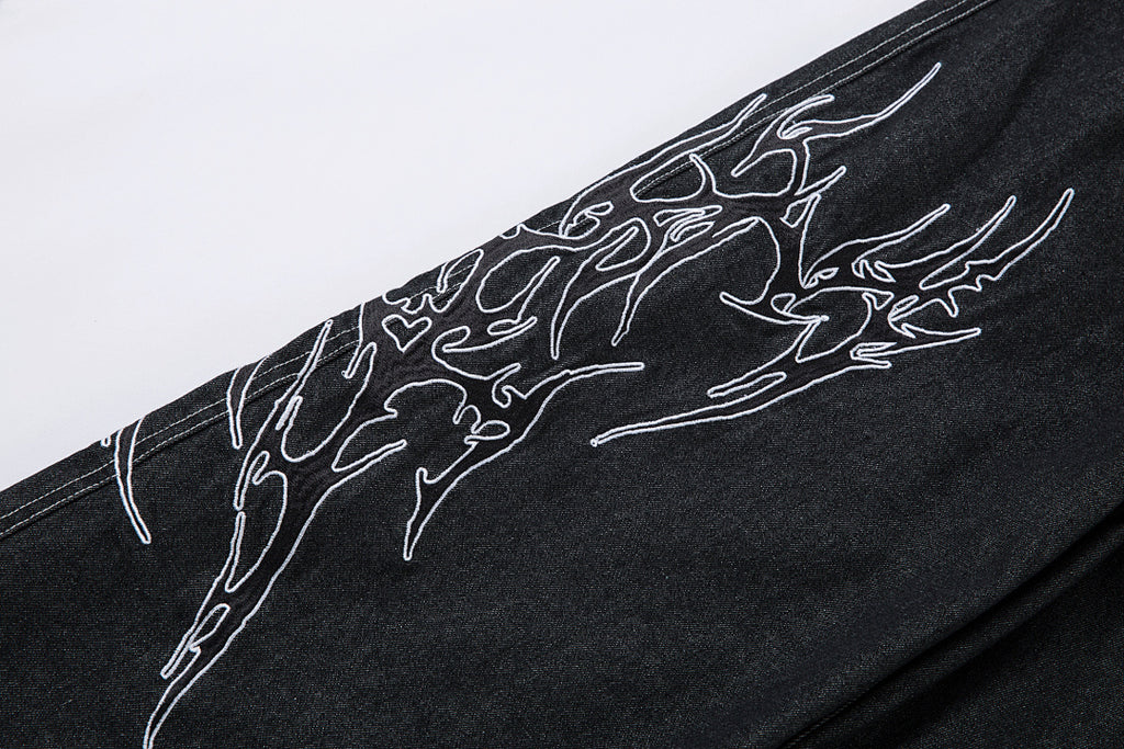 Embroidered denim trousers