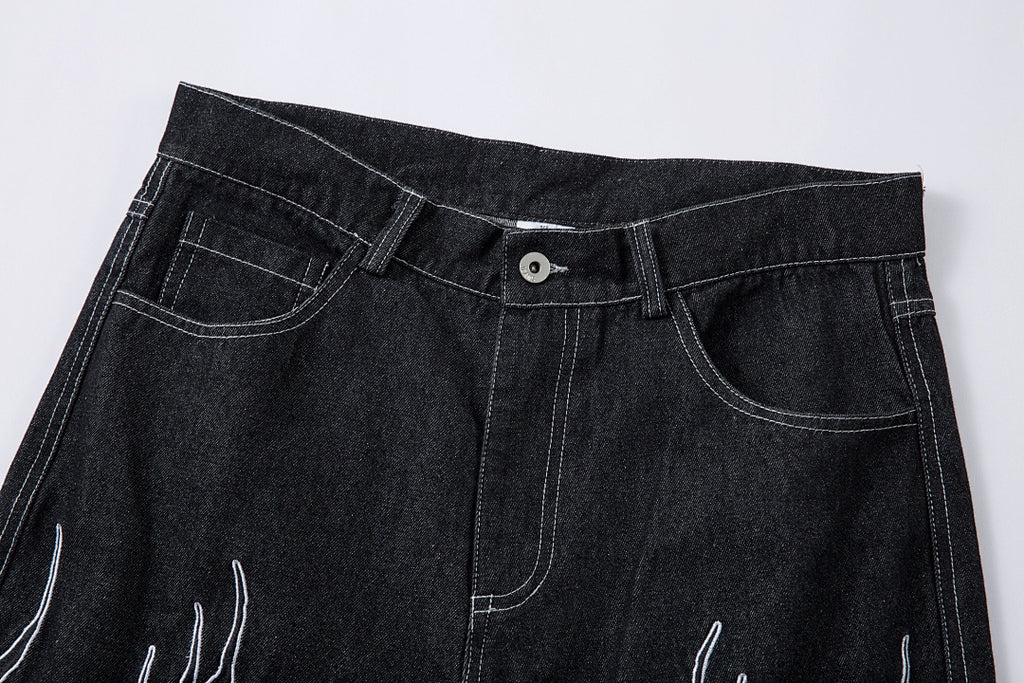 Embroidered denim trousers