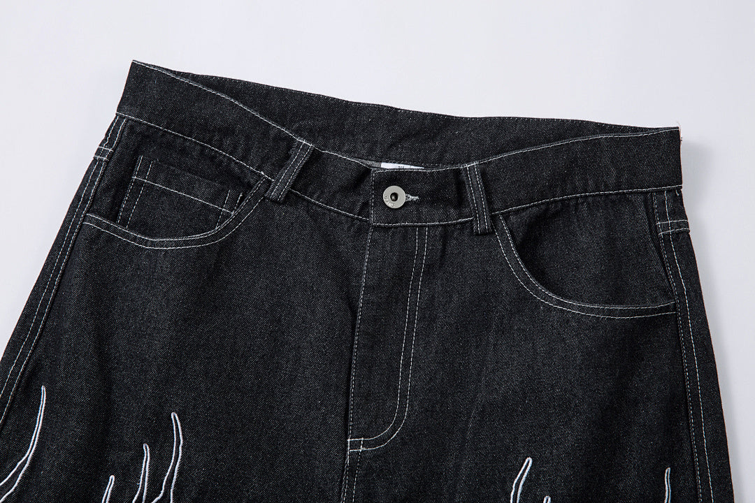 Embroidered denim trousers