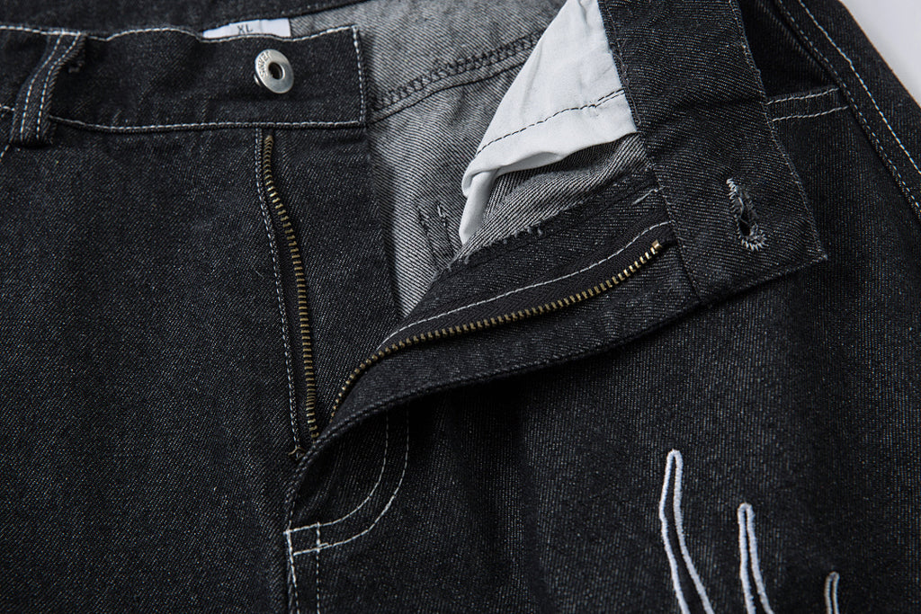 Embroidered denim trousers