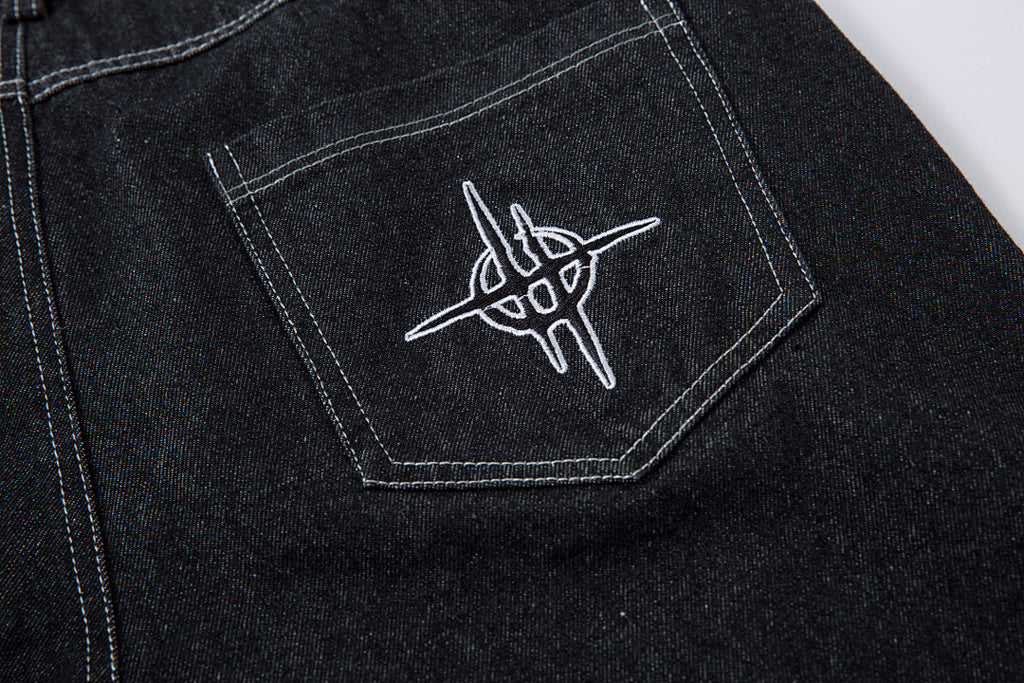 Embroidered denim trousers