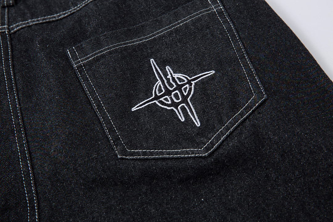 Embroidered denim trousers