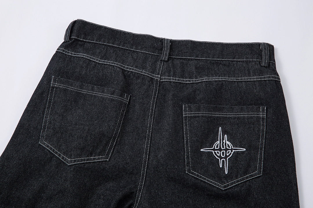 Embroidered denim trousers