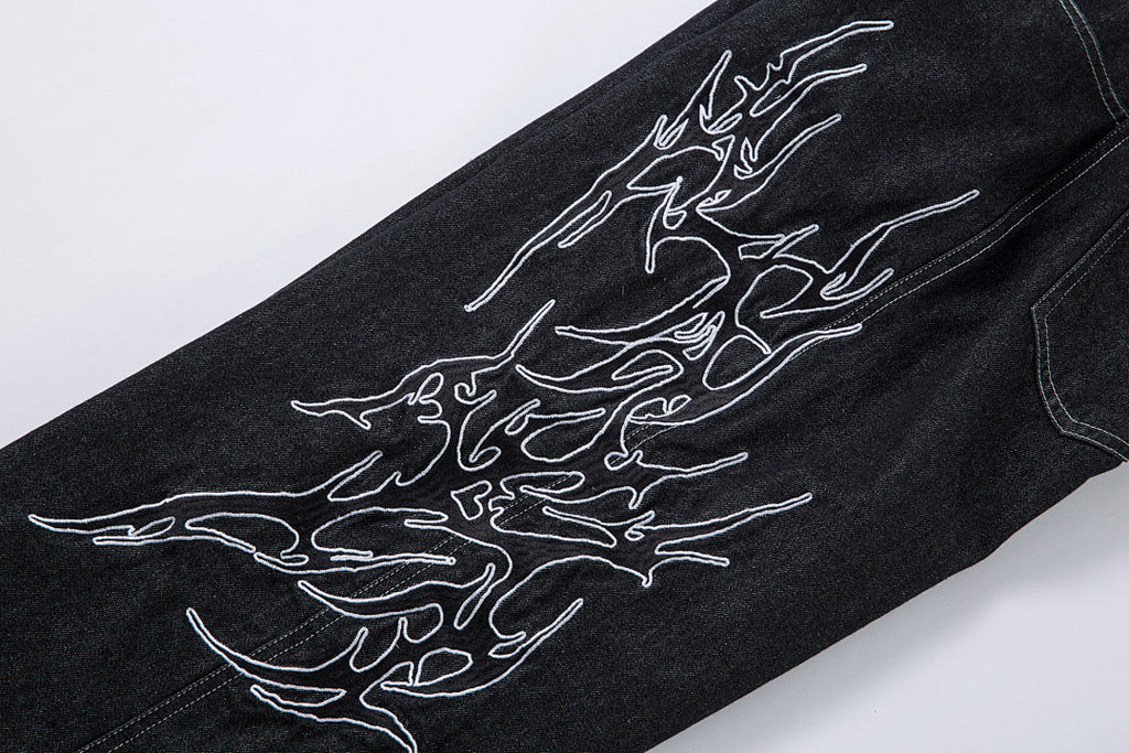 Embroidered denim trousers