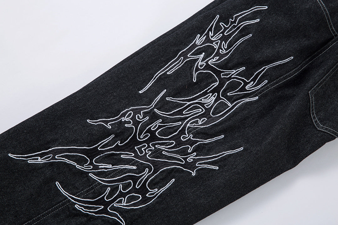 Embroidered denim trousers