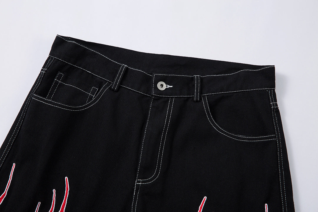 Embroidered denim trousers
