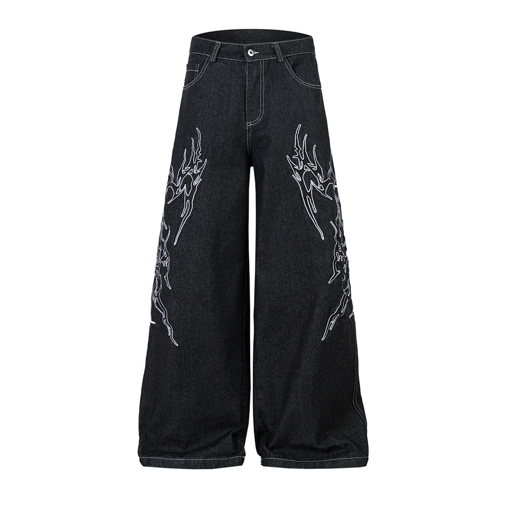 Embroidered denim trousers