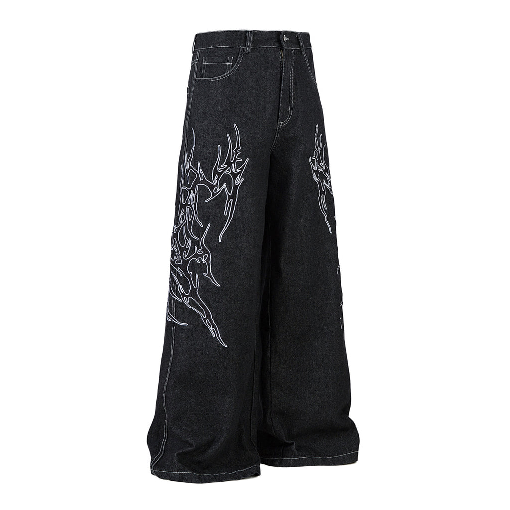 Embroidered denim trousers