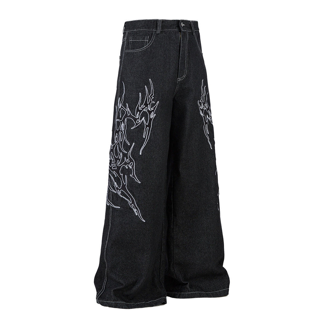 Embroidered denim trousers