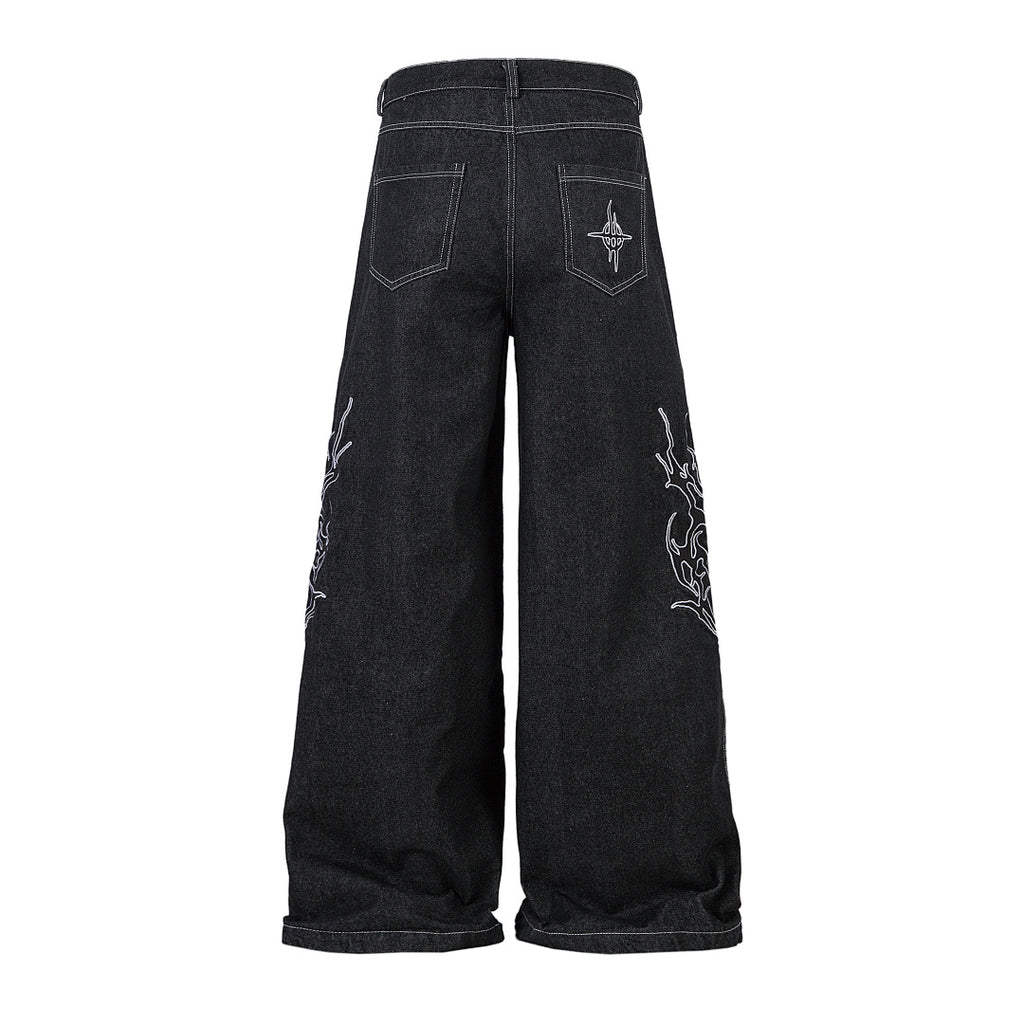Embroidered denim trousers