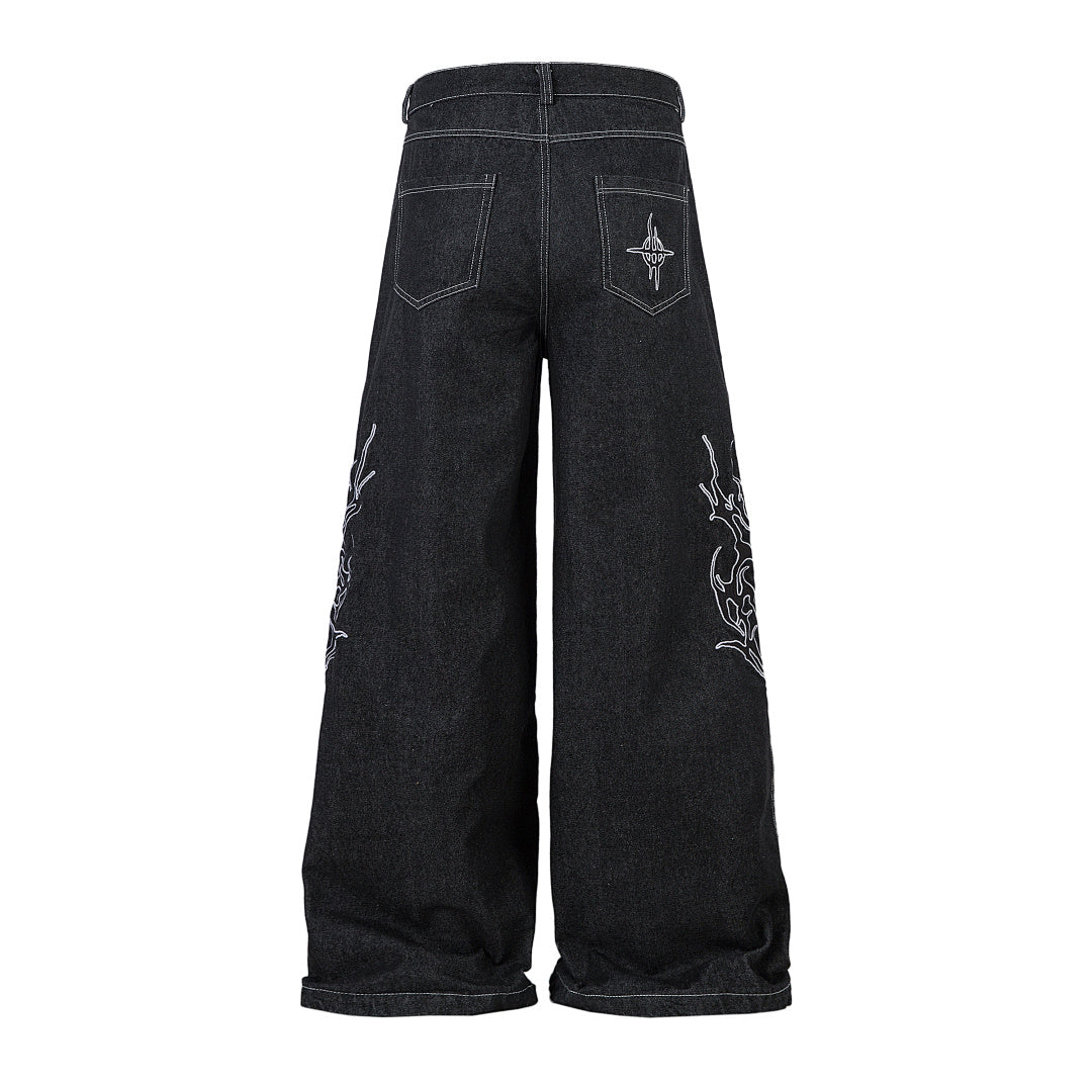 Embroidered denim trousers