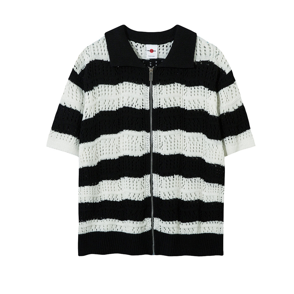 Black short-sleeved knit sweater